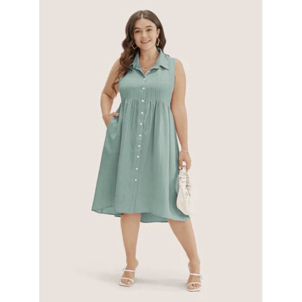 BloomChic Solid Shirt Collar Ruffle 18/20 Pocket High Low Hem Button Up Dress